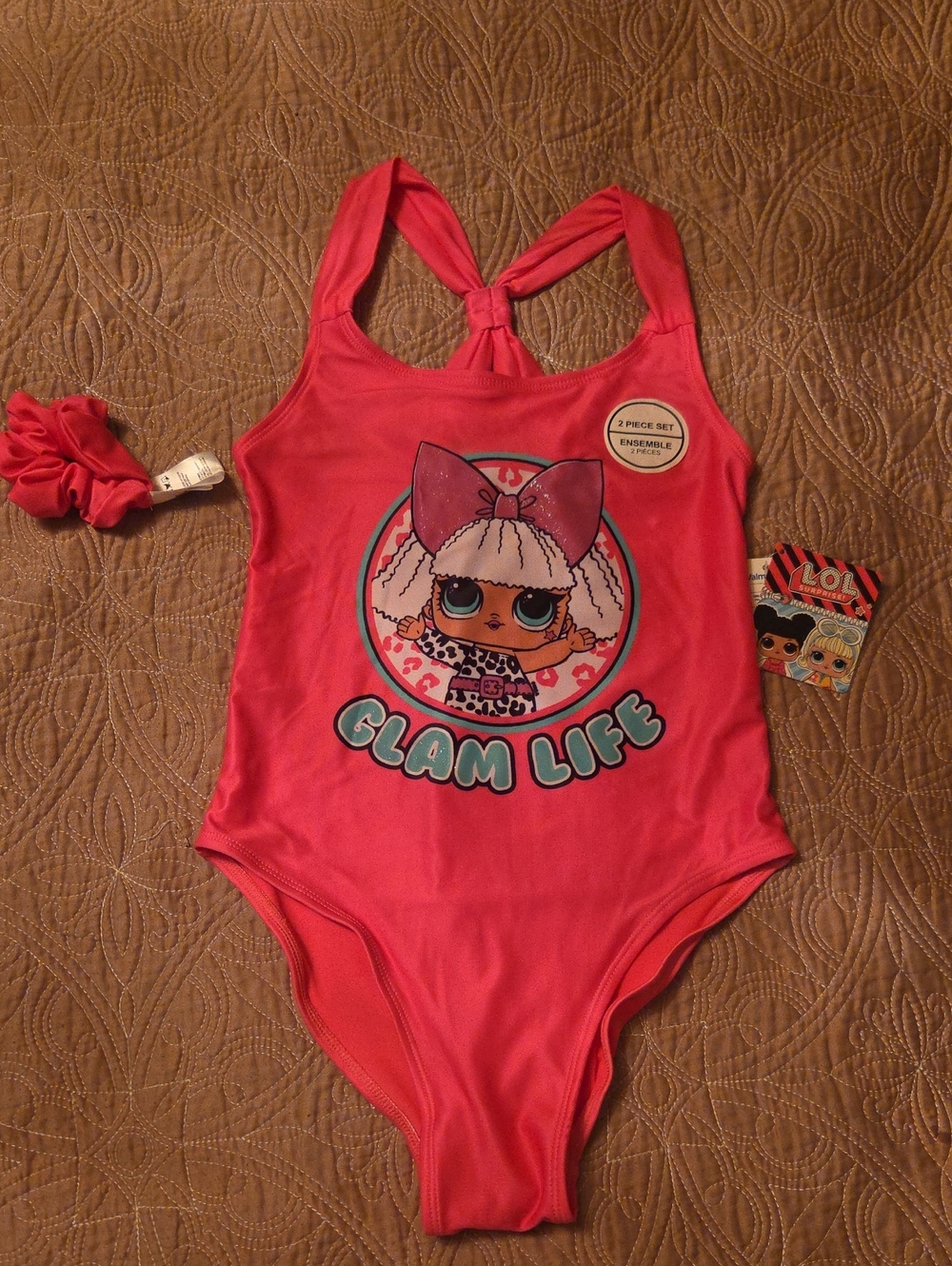 L.O.L. Surprise! Hot Pink 'Glam Life' One-Piece Swimsuit with Matching Scrunchie